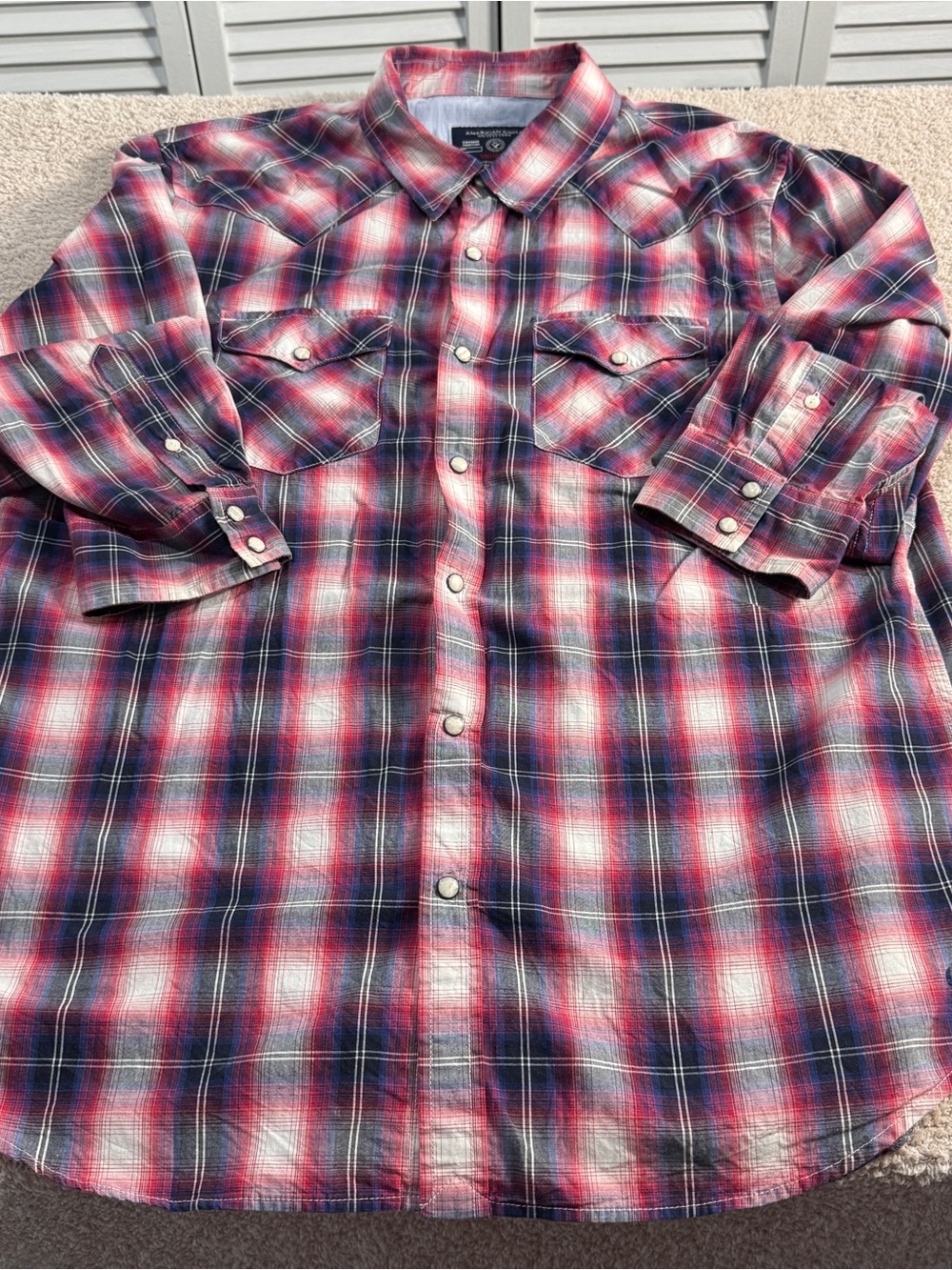 American Eagle Western Pearl Snap Plaid Shirt XL Vintage Fit